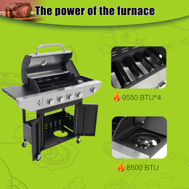 LOBERFVE 4Burner Propane Gas BBQ Grill With Side Burner For Outdoor